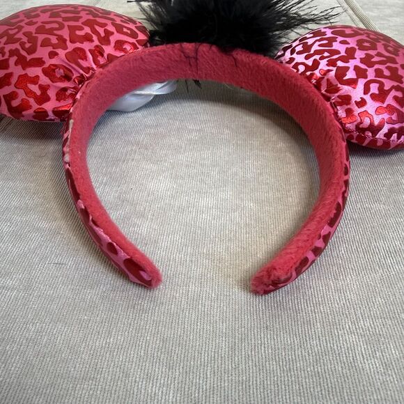 Disney Parks BUNDLE Rose Gold Sequin Pink Leopard Feather Minnie Headband Ears - Picture 2 of 8